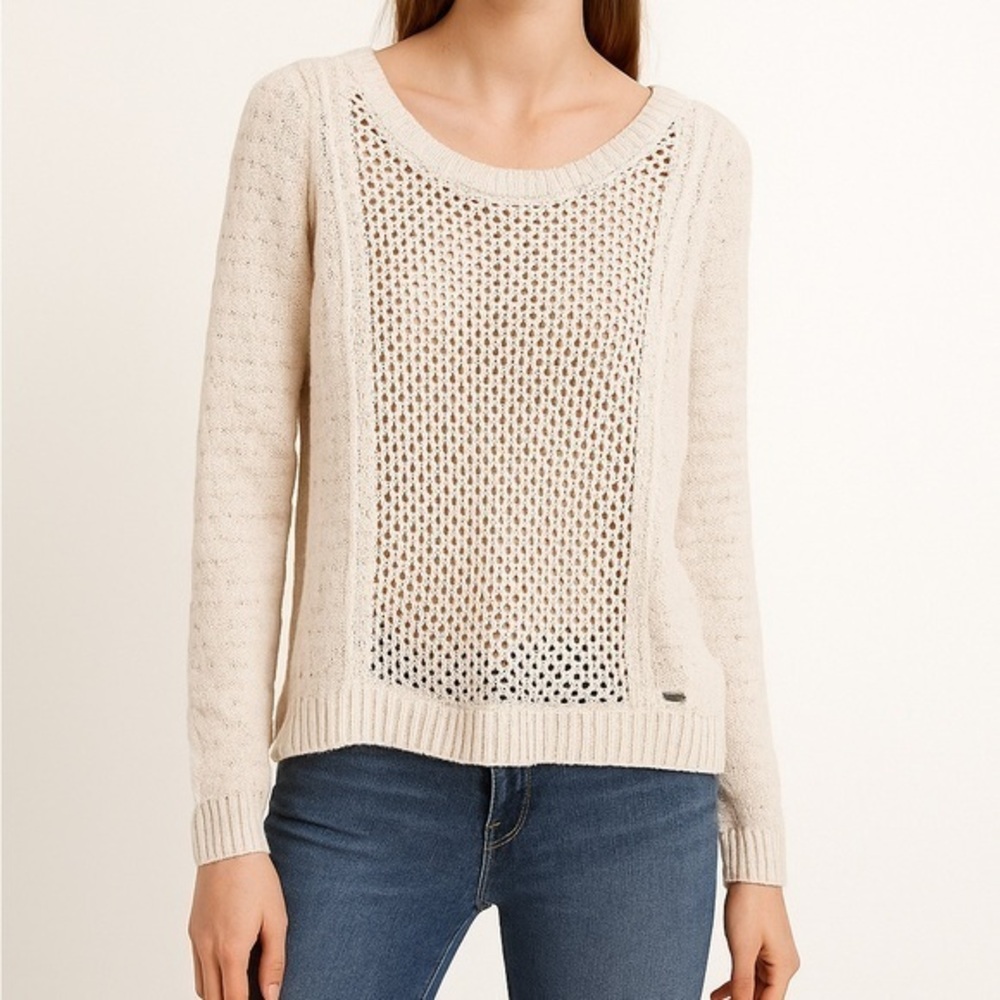 Garage Cream Open Knit Overlap Back Sweater